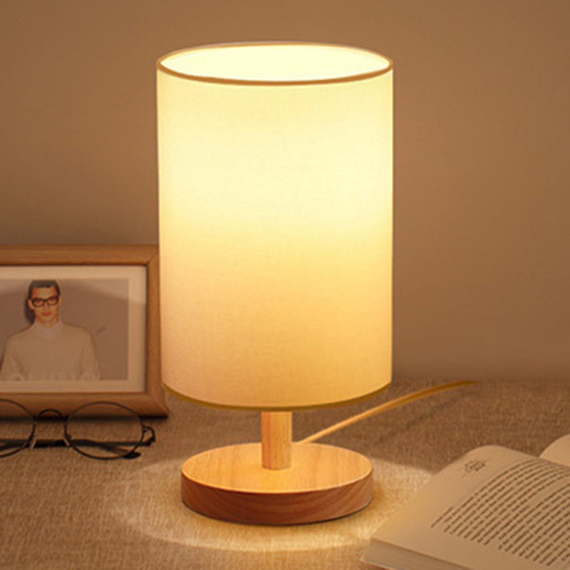 Traditionelle japanische Zylinder Holzstoff 1-Lampe Tischlampe für das Wohnzimmer