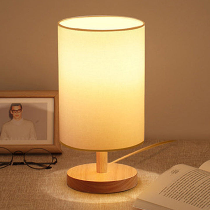 Traditionelle japanische Zylinder Holzstoff 1-Lampe Tischlampe für das Wohnzimmer