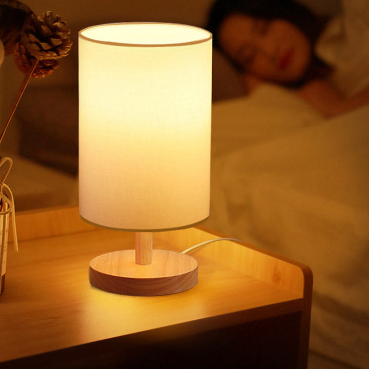 Traditionelle japanische Zylinder Holzstoff 1-Lampe Tischlampe für das Wohnzimmer