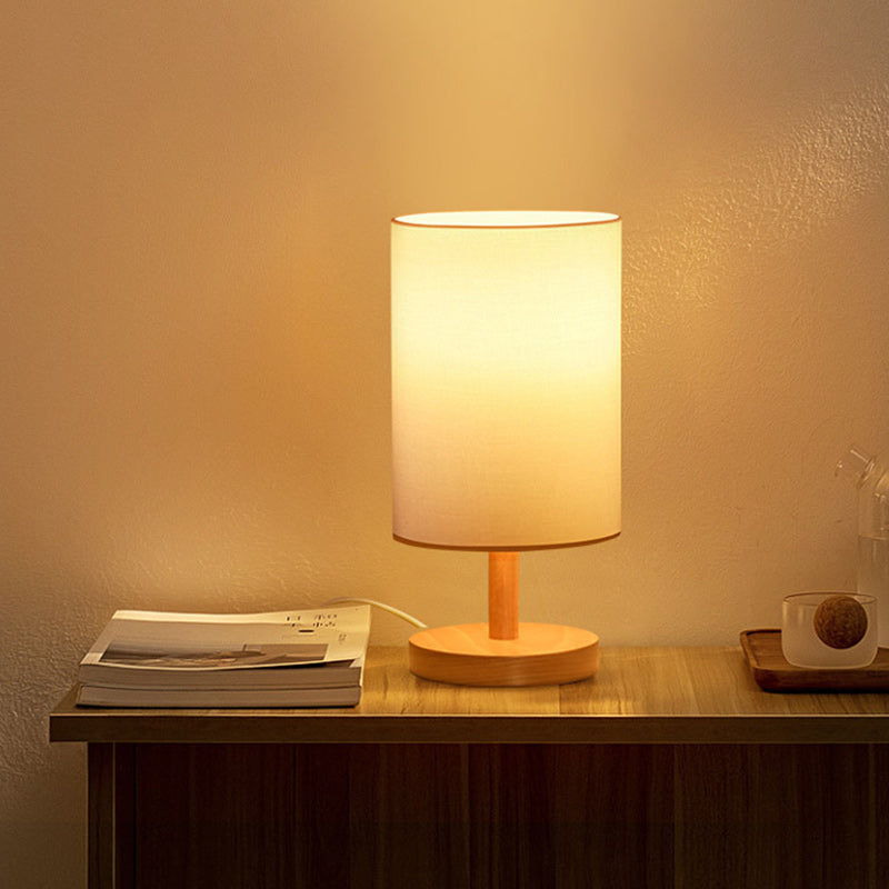 Traditionelle japanische Zylinder Holzstoff 1-Lampe Tischlampe für das Wohnzimmer