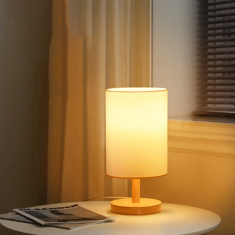 Traditionelle japanische Zylinder Holzstoff 1-Lampe Tischlampe für das Wohnzimmer