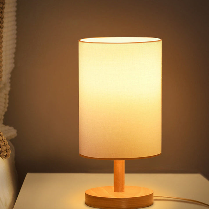 Traditionelle japanische Zylinder Holzstoff 1-Lampe Tischlampe für das Wohnzimmer