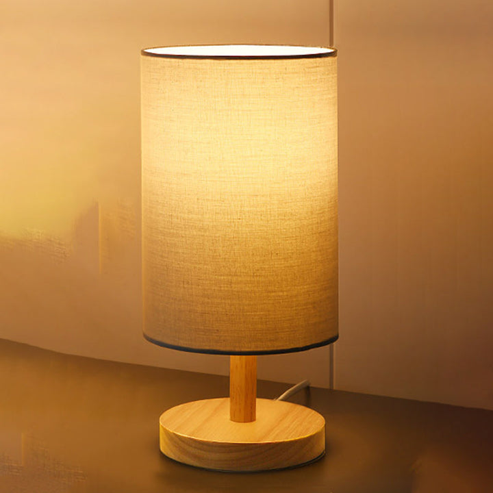 Traditionelle japanische Zylinder Holzstoff 1-Lampe Tischlampe für das Wohnzimmer