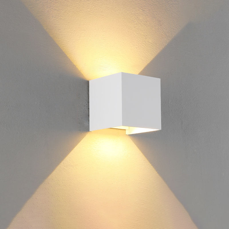 Moderne Minimalistische Wasserfeste Würfel Oben Unten Aluminium Glas Induktions LED Wandlampen Für Schlafzimmer