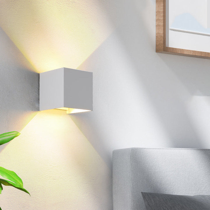Moderne Minimalistische Wasserfeste Würfel Oben Unten Aluminium Glas Induktions LED Wandlampen Für Schlafzimmer