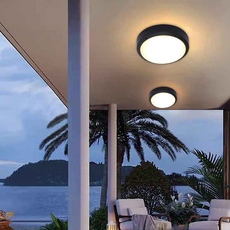 Moderne Minimalistische Wasserdichte Runde Aluminium Acryl LED Außen Deckenleuchte Für Garten