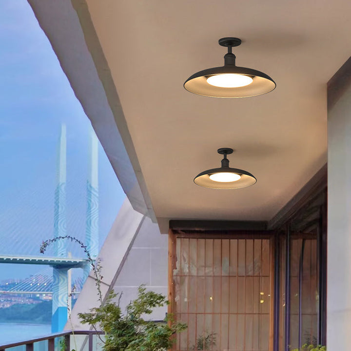 Traditionelle Vintage Wasserdichte Ausgeflogene Zylinder Scheibenbasis Eisen 1-Lampe Halboffene Deckenleuchte Für Außenpatio