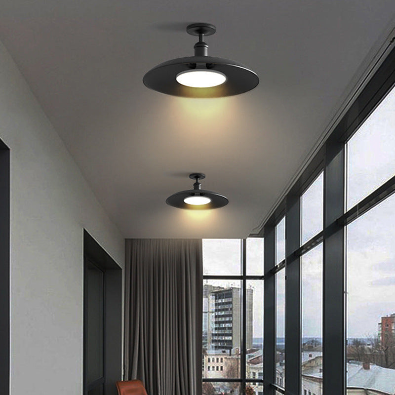 Traditionelle Vintage Wasserdichte Ausgeflogene Zylinder Scheibenbasis Eisen 1-Lampe Halboffene Deckenleuchte Für Außenpatio