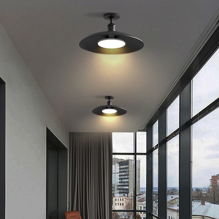 Traditionelle Vintage Wasserdichte Ausgeflogene Zylinder Scheibenbasis Eisen 1-Lampe Halboffene Deckenleuchte Für Außenpatio