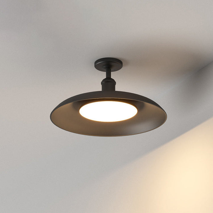 Traditionelle Vintage Wasserdichte Ausgeflogene Zylinder Scheibenbasis Eisen 1-Lampe Halboffene Deckenleuchte Für Außenpatio