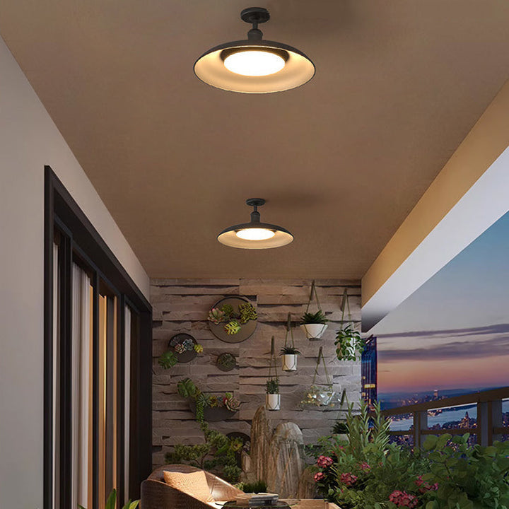 Traditionelle Vintage Wasserdichte Ausgeflogene Zylinder Scheibenbasis Eisen 1-Lampe Halboffene Deckenleuchte Für Außenpatio