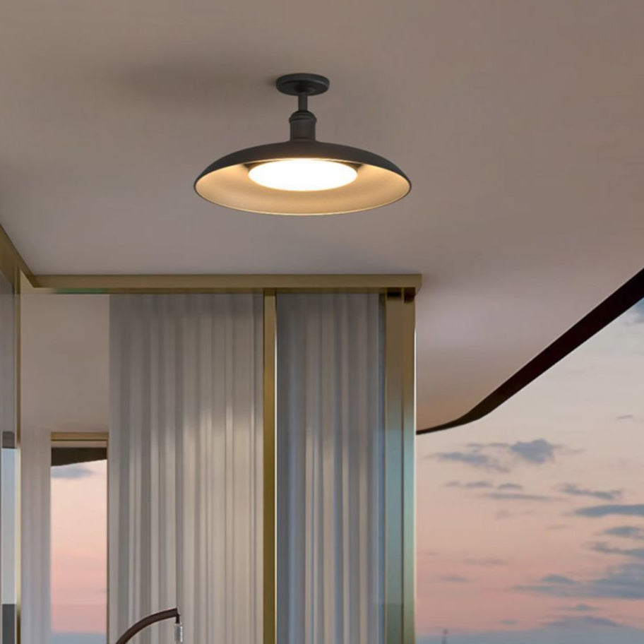 Traditionelle Vintage Wasserdichte Ausgeflogene Zylinder Scheibenbasis Eisen 1-Lampe Halboffene Deckenleuchte Für Außenpatio
