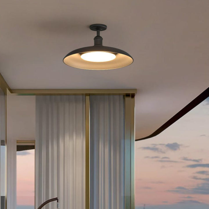 Traditionelle Vintage Wasserdichte Ausgeflogene Zylinder Scheibenbasis Eisen 1-Lampe Halboffene Deckenleuchte Für Außenpatio