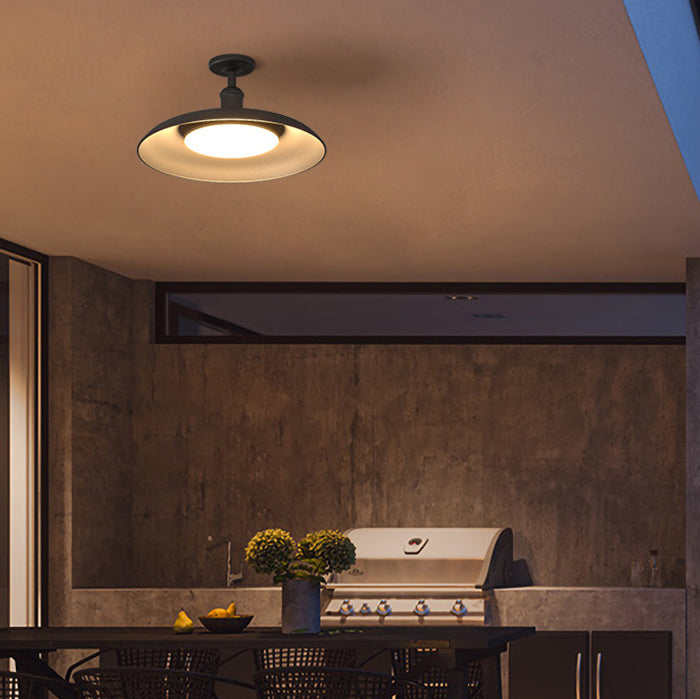 Traditionelle Vintage Wasserdichte Ausgeflogene Zylinder Scheibenbasis Eisen 1-Lampe Halboffene Deckenleuchte Für Außenpatio