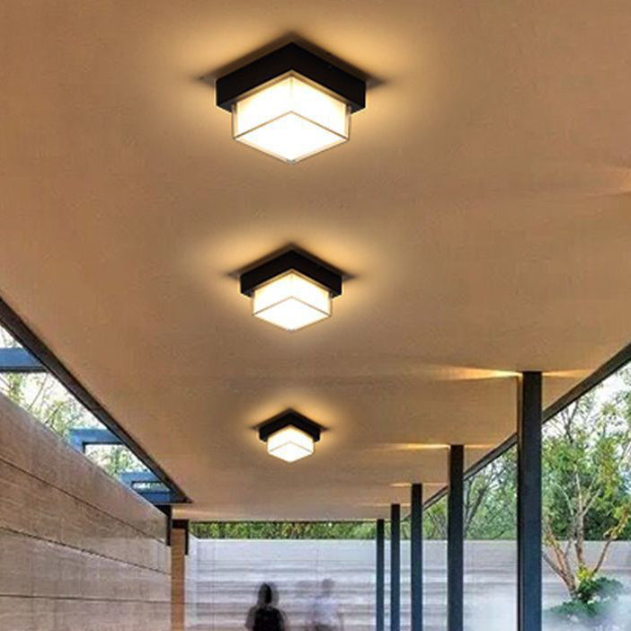Moderne Minimalistische Wasserdichte Quadratische Runde Zylinder Druckguss Aluminium Acryl LED Flush Mount Deckenleuchte Für Außenpatio