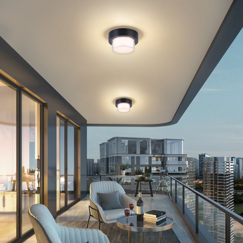 Moderne Minimalistische Wasserdichte Quadratische Runde Zylinder Druckguss Aluminium Acryl LED Flush Mount Deckenleuchte Für Außenpatio