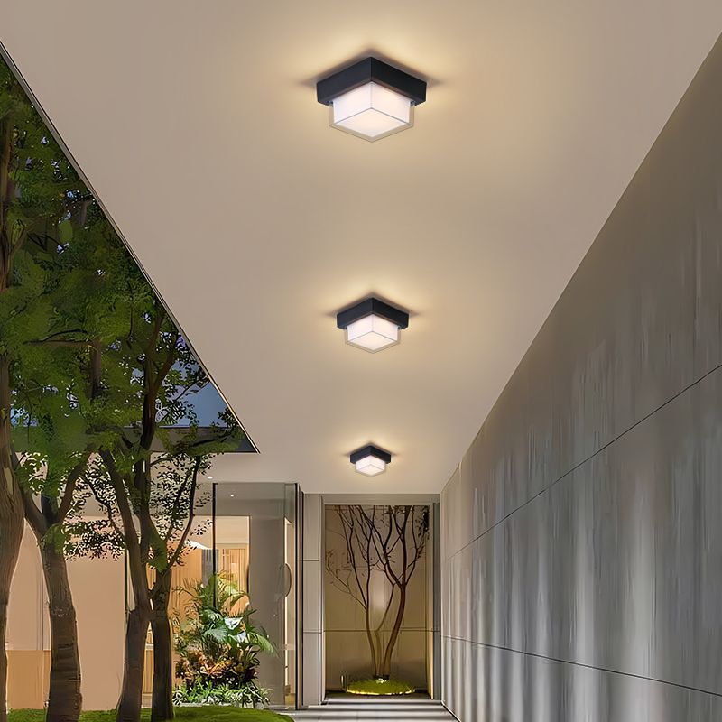 Moderne Minimalistische Wasserdichte Quadratische Runde Zylinder Druckguss Aluminium Acryl LED Flush Mount Deckenleuchte Für Außenpatio