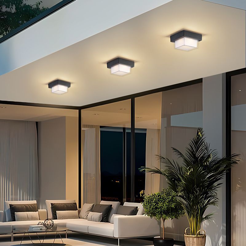 Moderne Minimalistische Wasserdichte Quadratische Runde Zylinder Druckguss Aluminium Acryl LED Flush Mount Deckenleuchte Für Außenpatio