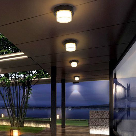 Moderne Minimalistische Wasserdichte Quadratische Runde Zylinder Druckguss Aluminium Acryl LED Flush Mount Deckenleuchte Für Außenpatio