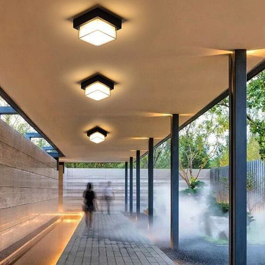 Moderne Minimalistische Wasserdichte Quadratische Runde Zylinder Druckguss Aluminium Acryl LED Flush Mount Deckenleuchte Für Außenpatio