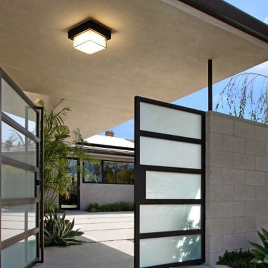 Moderne Minimalistische Wasserdichte Quadratische Runde Zylinder Druckguss Aluminium Acryl LED Flush Mount Deckenleuchte Für Außenpatio