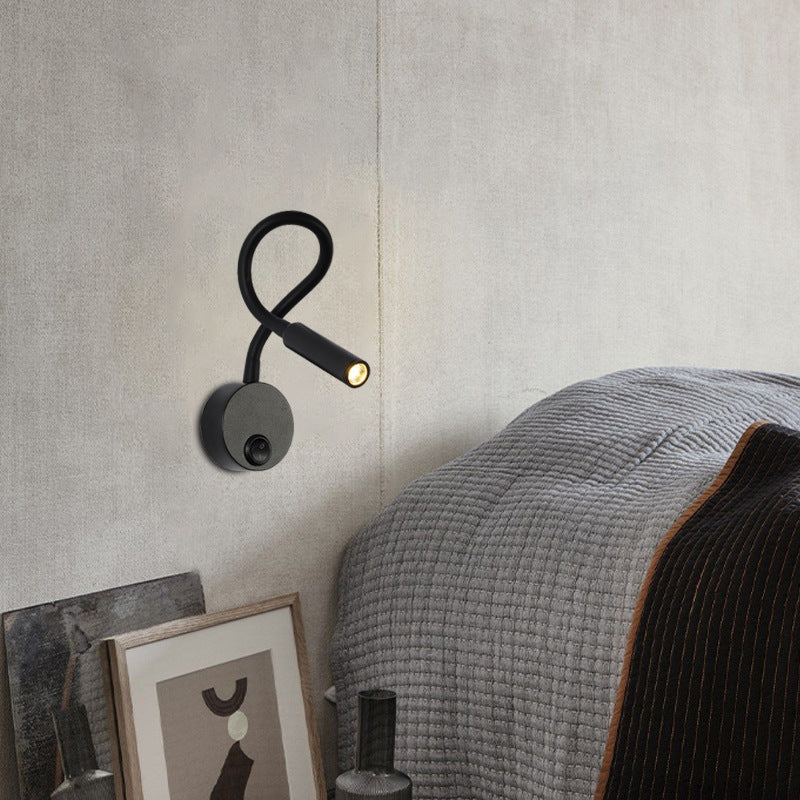 Moderne Minimalistische Eisen Runde Flexible Biegung Rohr LED Leseleuchte Wandlampe für Schlafzimmer