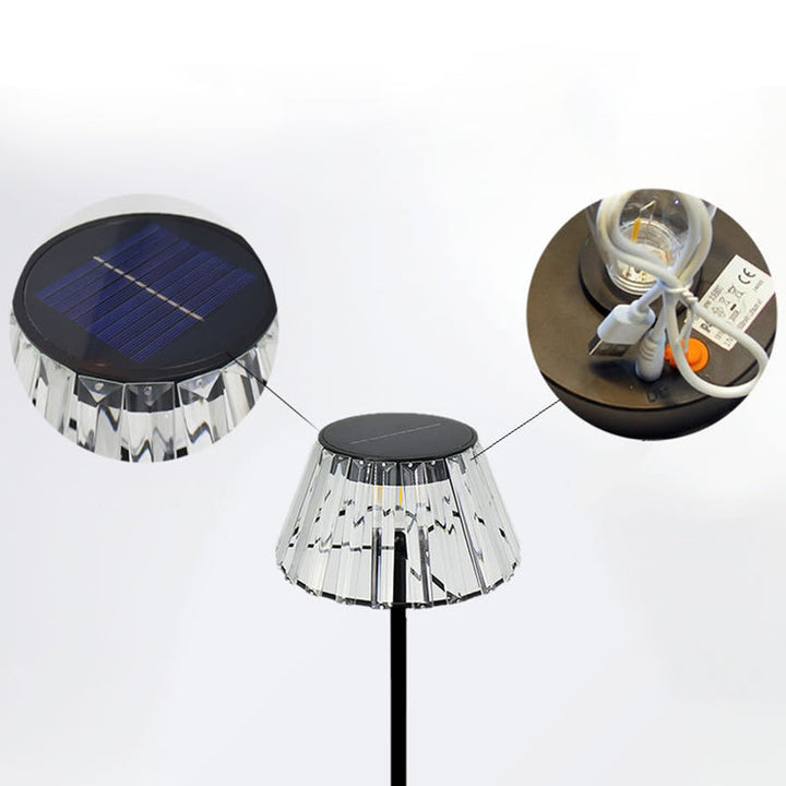 Zeitgenössische Industrie Wasserdicht Solar USB Eisen Glas Außen LED Stehlampe Für Garten