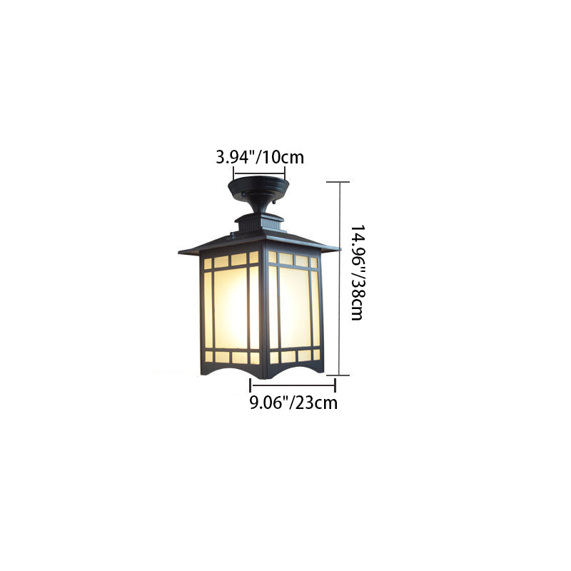 Traditionelle chinesische wasserdichte Eisen-Aluminium-Glas-Zylinder-Pergola 1-Licht Semi-Flush-Mount-Deckenleuchte Außenleuchte für Patio im Freien