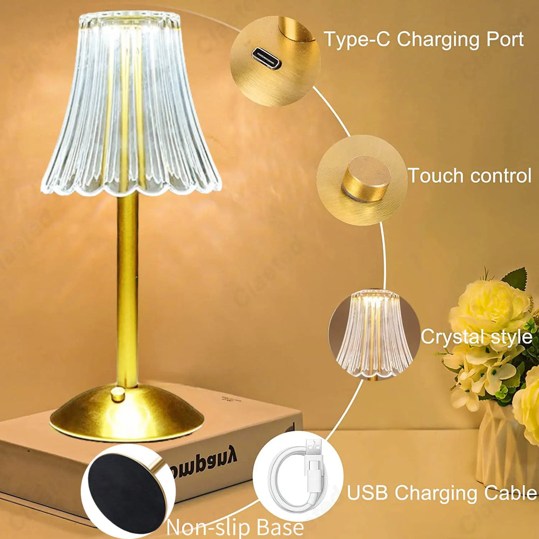Drahtlose Tischlampe mit Kristalldekor und dimmbarer Beleuchtung - GlamLight