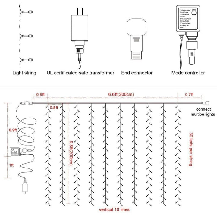 Lampen für Vorhänge mit Modi und wasserdichtem Design