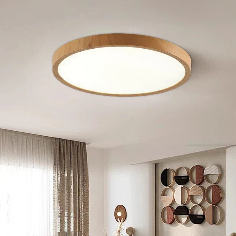 Moderne Kreisförmige Deckenleuchte mit einstellbarem LED-Licht in warmer Walnussfarbe für Wohnzimmer und Schlafzimmer