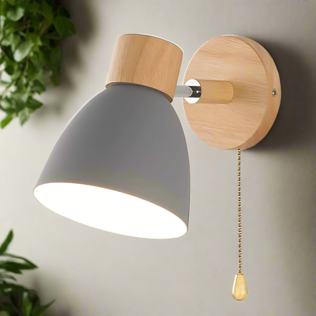 Nordic-moderne hängende Schalter-Wandlampe aus Holz