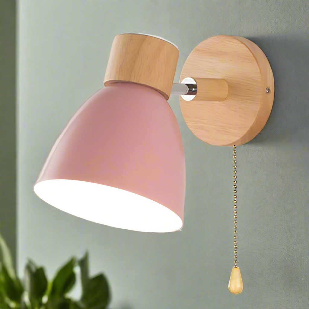 Nordic-moderne hängende Schalter-Wandlampe aus Holz