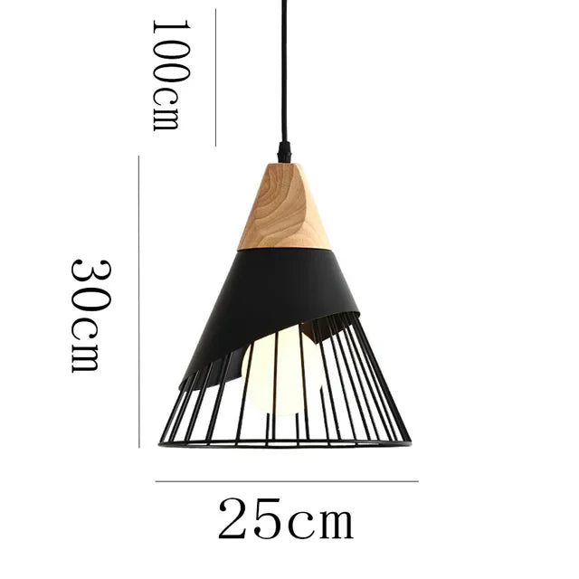 Vintage Pendelleuchte mit Kabel – Industrielle Hängeleuchte aus Metall und Holz