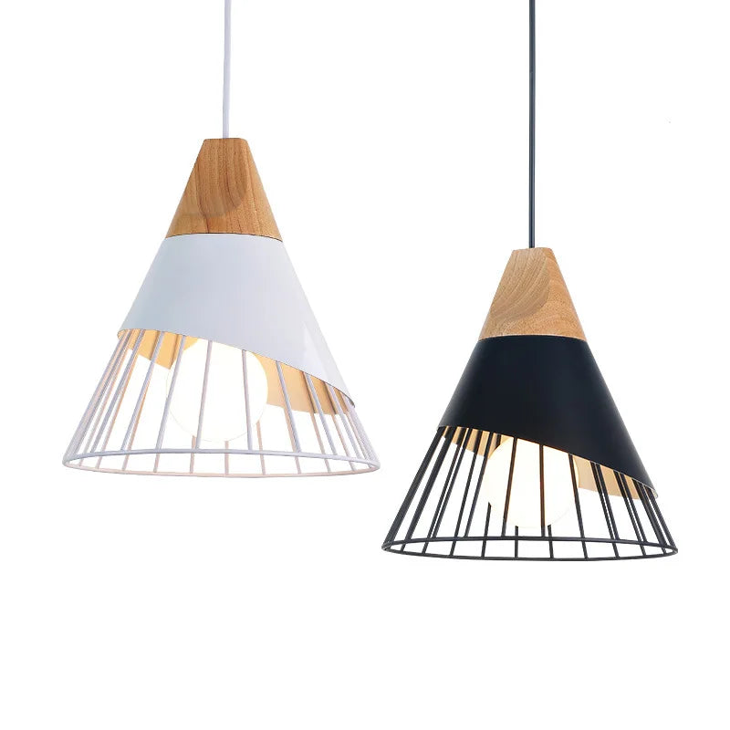 Vintage Pendelleuchte mit Kabel – Industrielle Hängeleuchte aus Metall und Holz