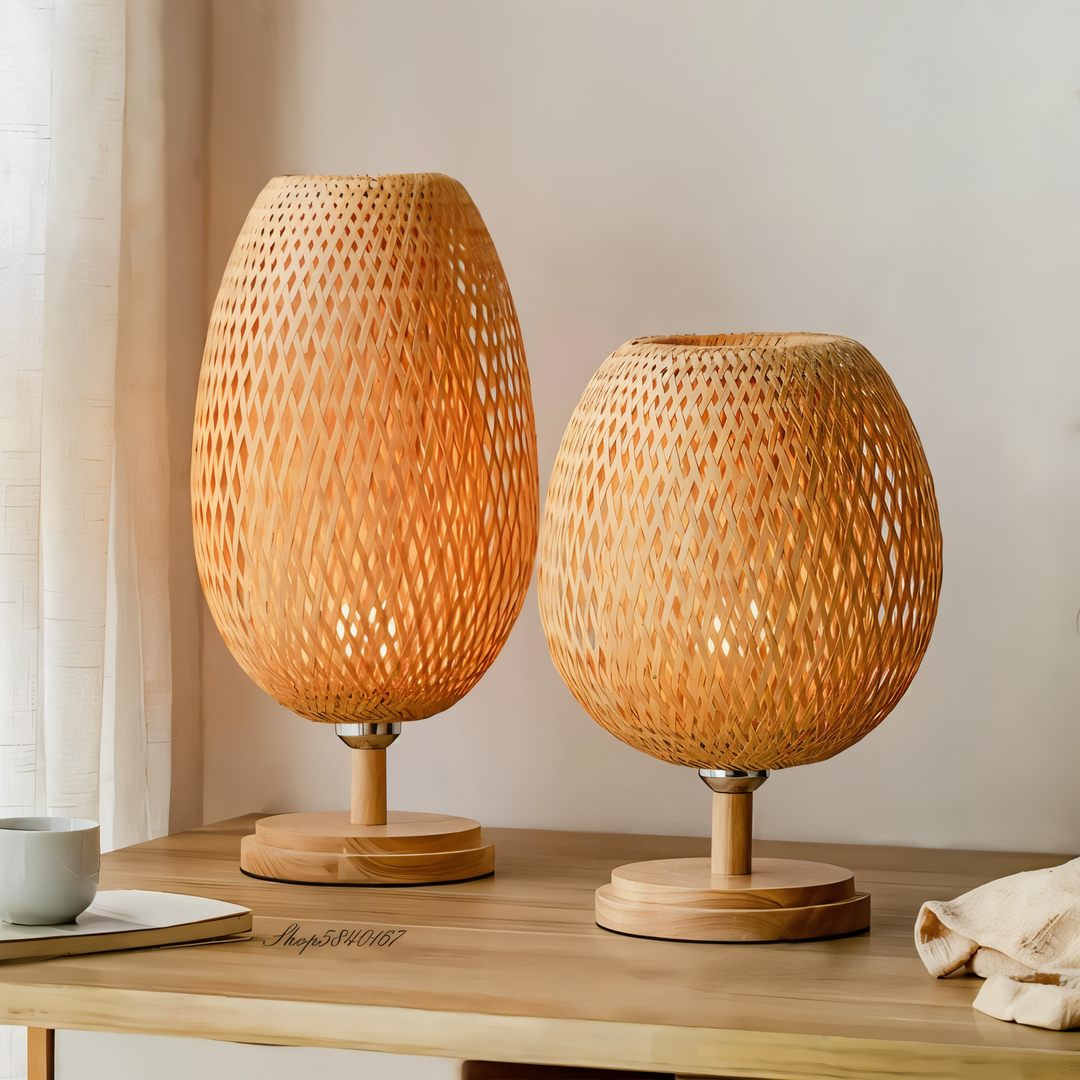 NatureHue Vintage Bamboo Tischlampe Kreative Geflochtene Rattan Schreibtischlampe