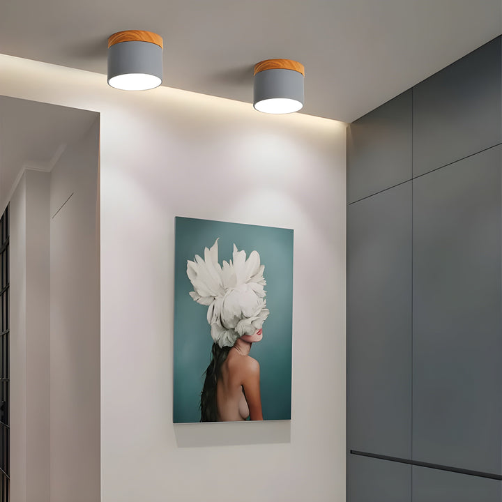 LED-Deckenlampe in Zylinderform – Warmes Licht im Vintage-Industriedesign | Mit dekorativem Holzelement