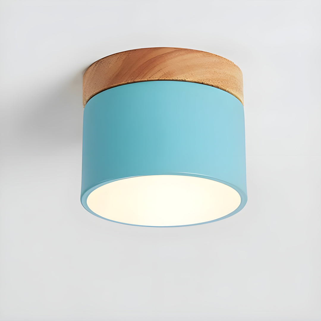 LED-Deckenlampe in Zylinderform – Warmes Licht im Vintage-Industriedesign | Mit dekorativem Holzelement