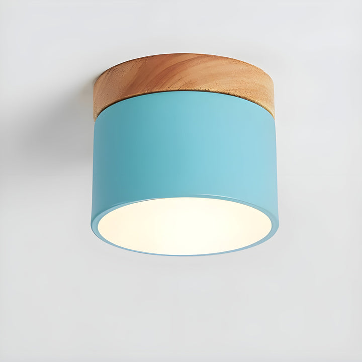 LED-Deckenlampe in Zylinderform – Warmes Licht im Vintage-Industriedesign | Mit dekorativem Holzelement