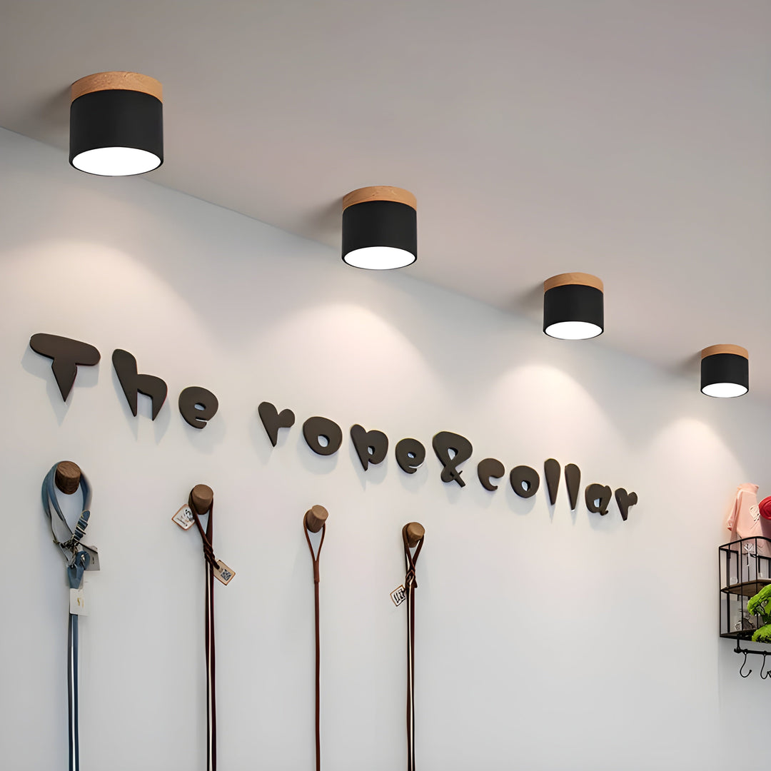 LED-Deckenlampe in Zylinderform – Warmes Licht im Vintage-Industriedesign | Mit dekorativem Holzelement