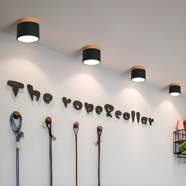 LED-Deckenlampe in Zylinderform – Warmes Licht im Vintage-Industriedesign | Mit dekorativem Holzelement