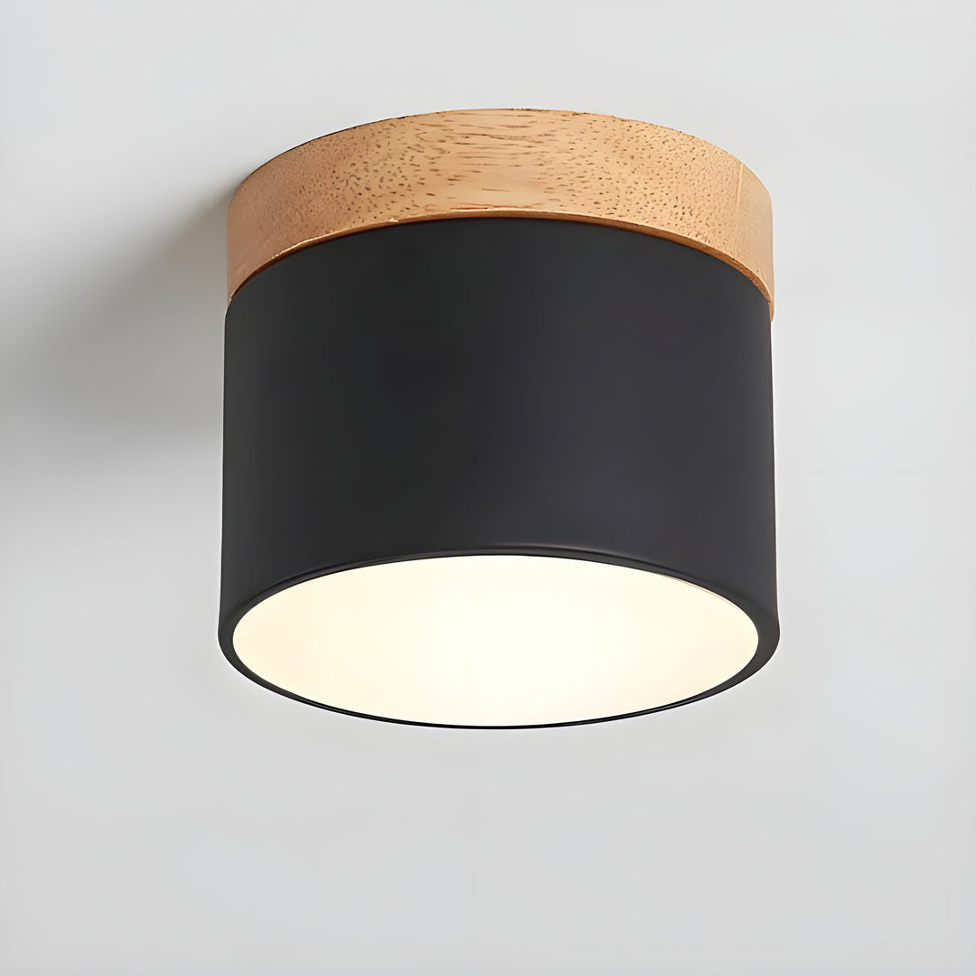 LED-Deckenlampe in Zylinderform – Warmes Licht im Vintage-Industriedesign | Mit dekorativem Holzelement
