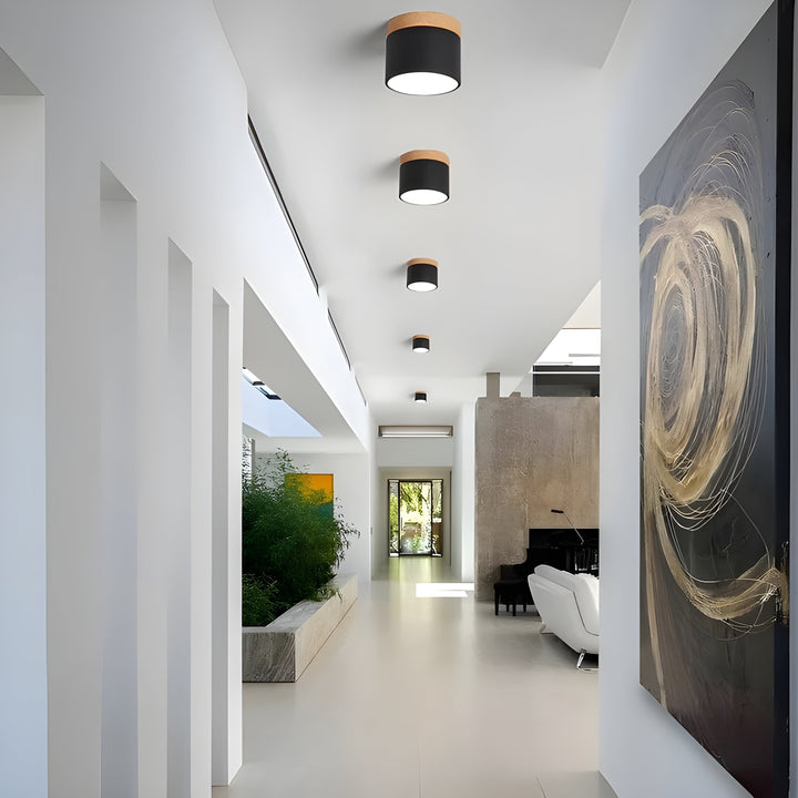 LED-Deckenlampe in Zylinderform – Warmes Licht im Vintage-Industriedesign | Mit dekorativem Holzelement