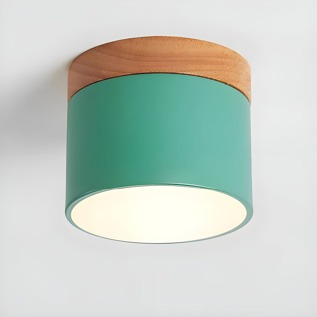 LED-Deckenlampe in Zylinderform – Warmes Licht im Vintage-Industriedesign | Mit dekorativem Holzelement