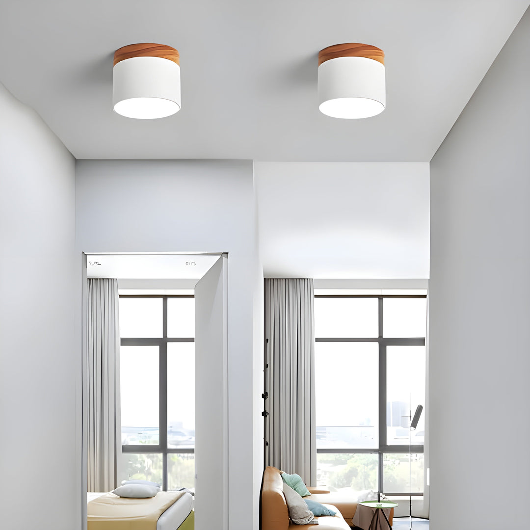 LED-Deckenlampe in Zylinderform – Warmes Licht im Vintage-Industriedesign | Mit dekorativem Holzelement