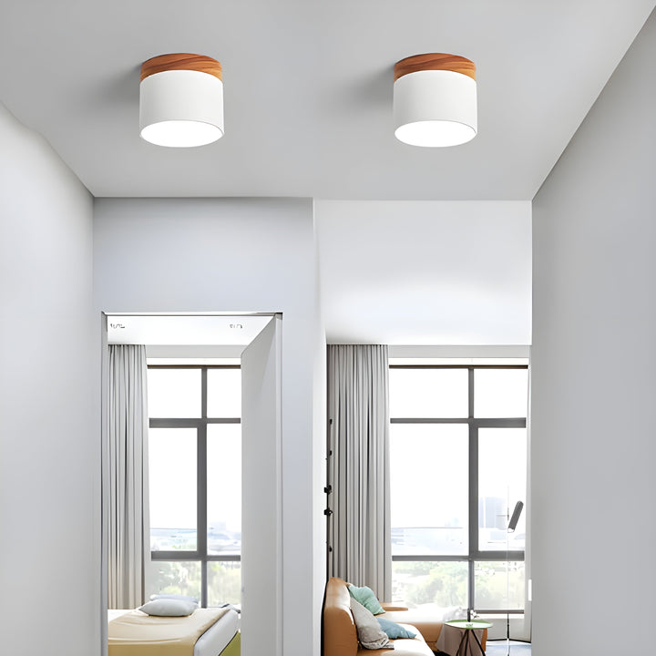 LED-Deckenlampe in Zylinderform – Warmes Licht im Vintage-Industriedesign | Mit dekorativem Holzelement