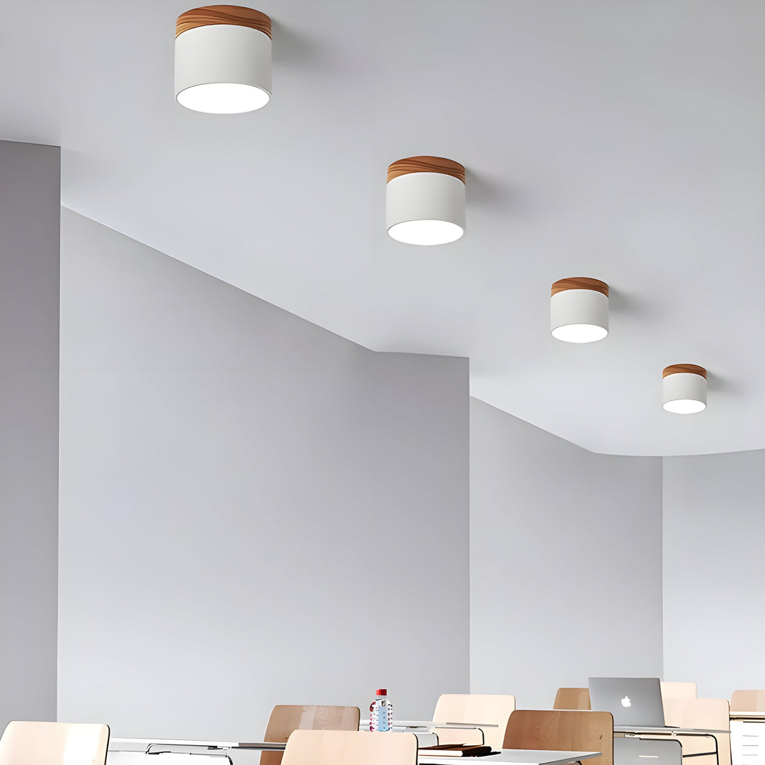 LED-Deckenlampe in Zylinderform – Warmes Licht im Vintage-Industriedesign | Mit dekorativem Holzelement
