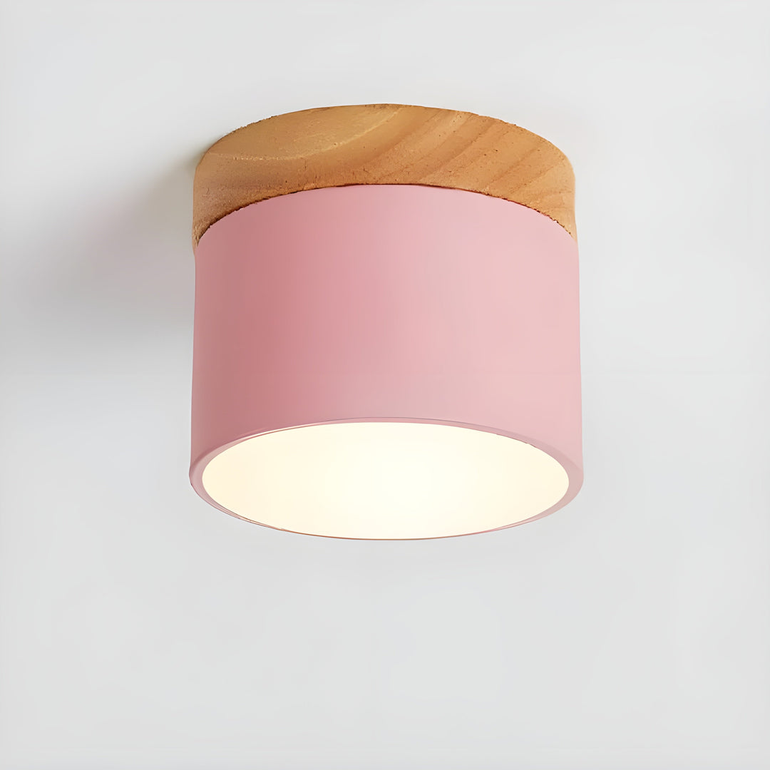 LED-Deckenlampe in Zylinderform – Warmes Licht im Vintage-Industriedesign | Mit dekorativem Holzelement
