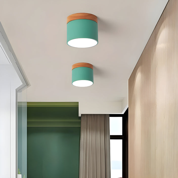 LED-Deckenlampe in Zylinderform – Warmes Licht im Vintage-Industriedesign | Mit dekorativem Holzelement