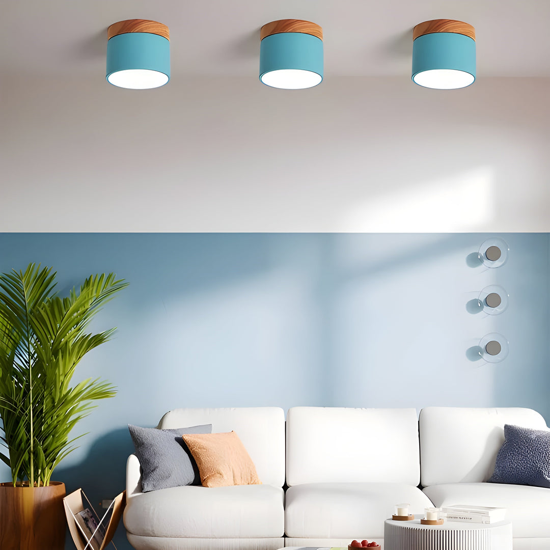 LED-Deckenlampe in Zylinderform – Warmes Licht im Vintage-Industriedesign | Mit dekorativem Holzelement